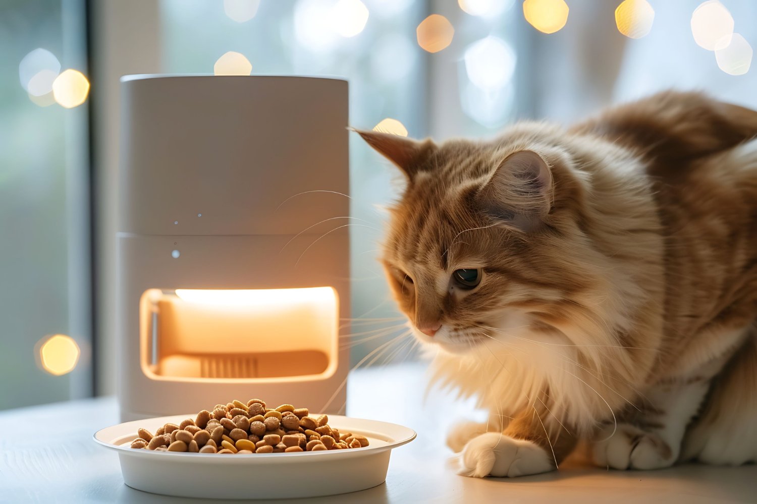 Un chat devant une gamelle dans une clinique vétérinaire